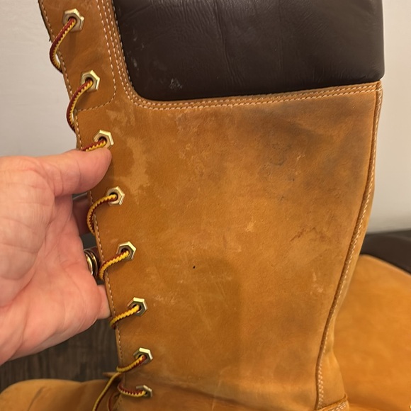 Timberland tall buckskin boots, wheat color, dark brown top, side zip, size 6 - Picture 9 of 10